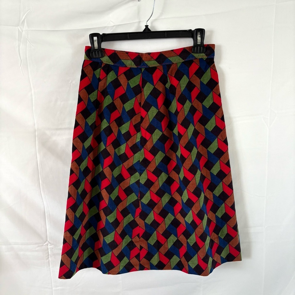 Vintage 70s corduroy geometric midi skirt high waisted handmade size 27 medium - Picture 3 of 4